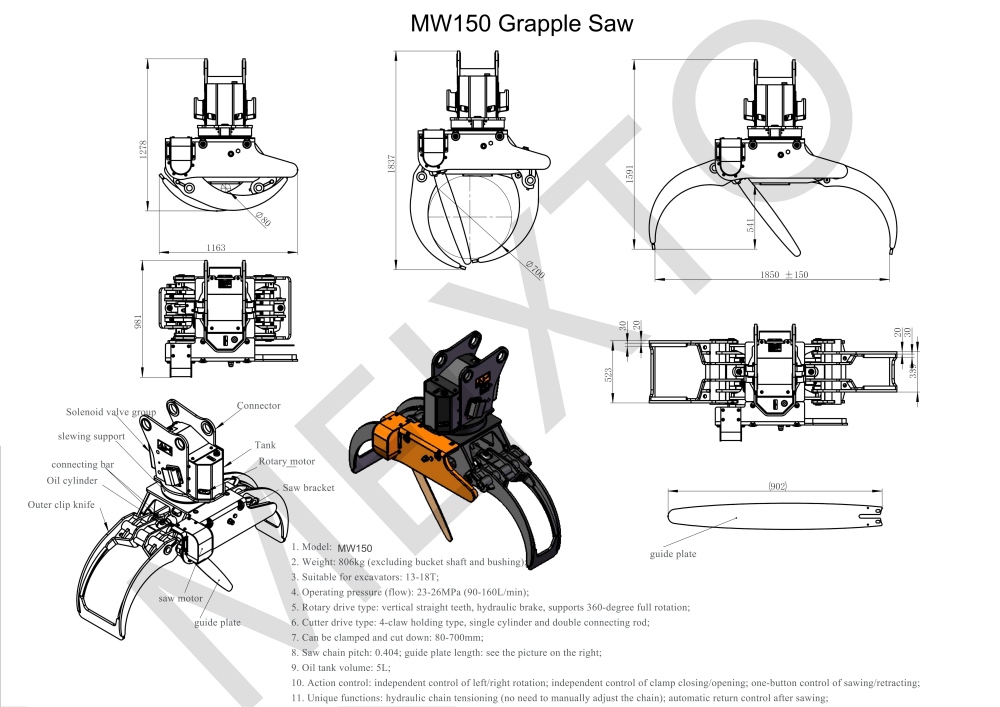MW150 Forestry Machinery Log Grapple Saw With Automatic Saw Tensioning ...