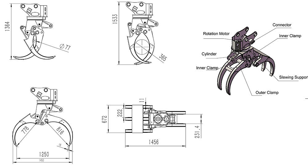 hydraulic log grapple dimensions